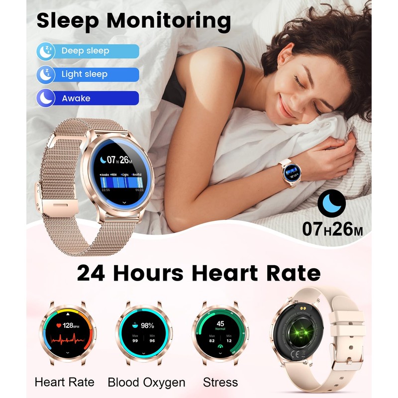 SUNKTA Thin Smart Watch for Women, 1.32" AMOLED Ladies Smart
