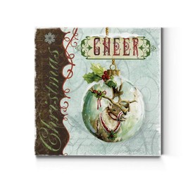 Renditions Gallery Christmas Cheer Ornament Wall Art, Cute Winter Decor, Festive Reindeer with Red & Green Holly, Premium Gallery Wrapped Canvas, Ready to Hang, 24 in H x 24 in W, Made in America