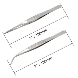 VictorsHome 7 Inch Stainless Steel Tweezers with Straight and Curved Serrated Tip Multipurpose Forceps for Industrial Use 2pcs