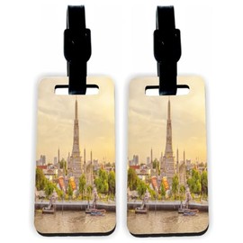 Sam Sandor - Beautiful View of Wat Arun Temple at Sunset Bangkok, Thailand - Hardboard Luggage Identifier Tags with Straps (x8)