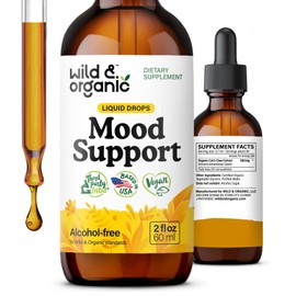 Wild & Organic Wild & Organic Mood Support Drops - Good Mood Supplements w/Ashwagandha Root & Rhodiola Rosea - Natural Liquid Drops for Positive Energy - Calm and Relax Supplements for Women and Men - 2 oz
