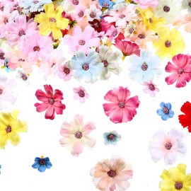 Heclia Mini Fabric Daisy Flower Heads Bulk, 3D Artificial Flowers for Crafts Wedding Decor, Graduation Cap Decoration, DIY Applique Mixed Colors, 50 Large 100 Small Faux Floral Ornaments