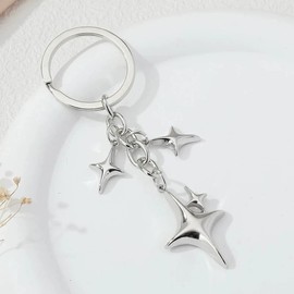 Silver Cute Star Moon Keychain Aesthetic Accessories Stainless Steel Key Ring Purse Handbag Backpack Bag Charms Car Holder Convenient to Carry Decoration Small in Size,Keyrings and Charms,Accessories