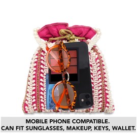 Aheli Rani Pink Potli Bags Gift for Women Evening Bag Clutch Ethnic Bride Purse with Drawstring
