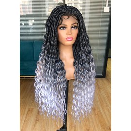 Annivia Faux Locs Braided Wigs for Black Women Full Lace Goddess Faux Locs Dreadlock Wigs with Baby Hair Soft Knotless Crochet Synthetic Lace Twist wig with Wave Curly Ends 32Inch