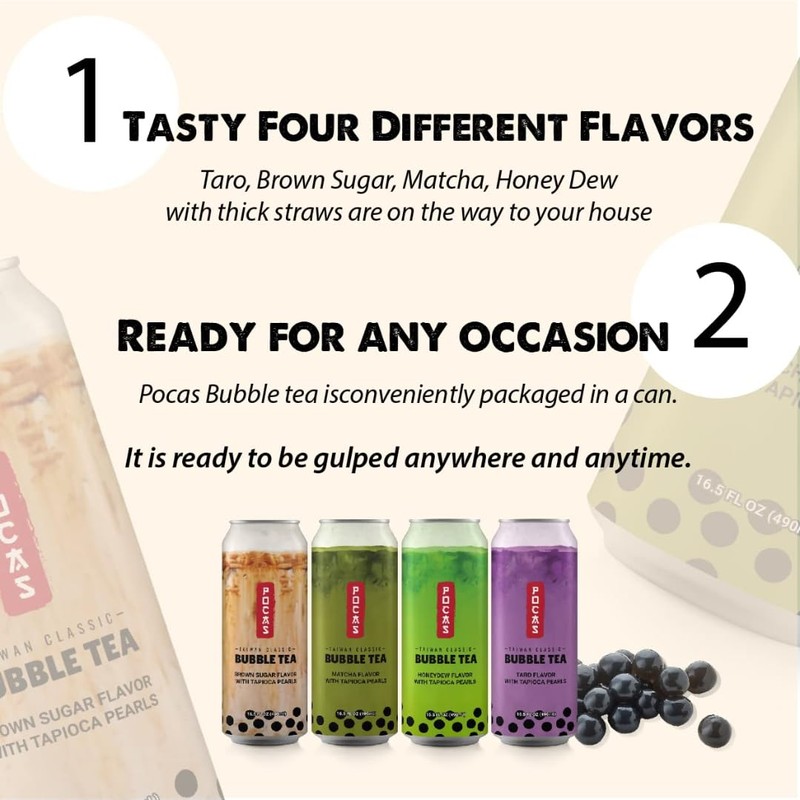Pocas Bubble Tea with Tapioca Pearls, (Pack of 4, 16.5