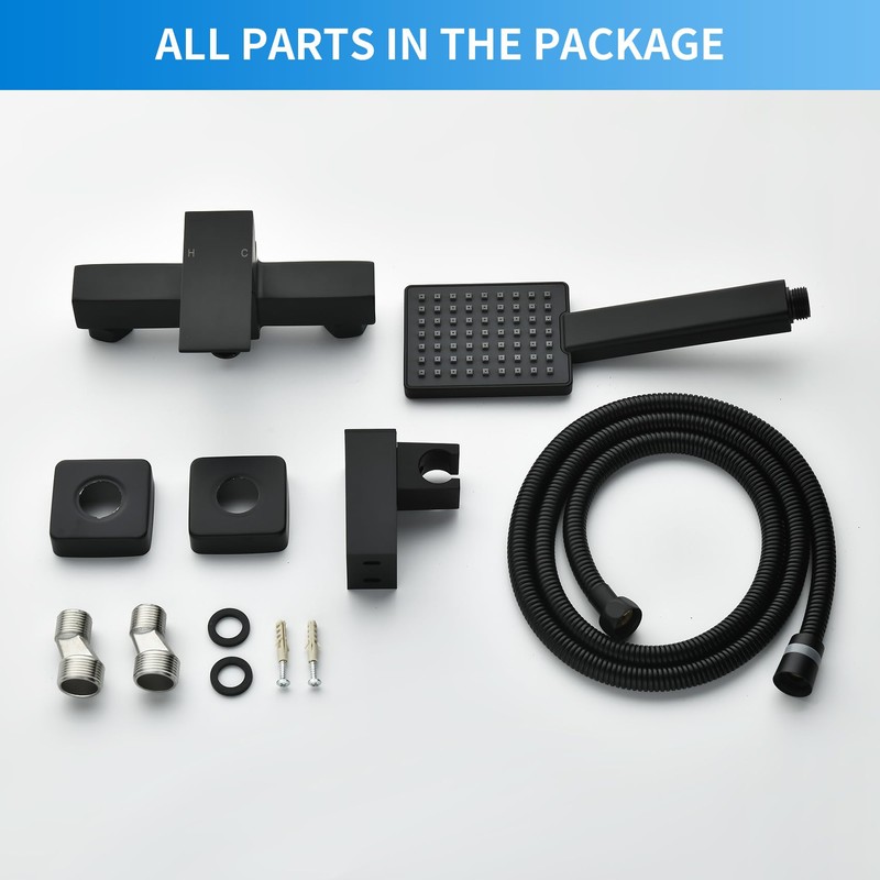 Taplong Matte Black Handheld Shower Head Set, Wall Mount Hand