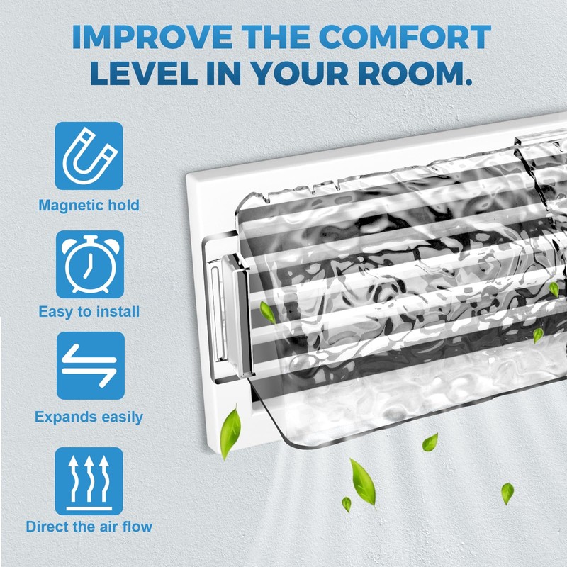 Magnetic Air & Heat Deflectors, 9”-15.5” Adjustable Vent Deflector for