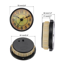 PATIKIL 2.8" 70mm Quartz Clock Insert, Round Quartz Movement Miniature Clock Mini Arabic Numeral Clock Fit 61mm/3.1" Diameter Hole for Replacement Home, Black/Yellow, Style 7