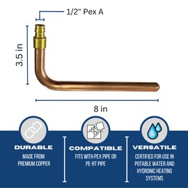 XFITTING 1/2 inch Pex A Expansion Stub Out Elbow 3.5 inch x 8 inch, F1960, Copper, 30-3-6=25X, 25 Pieces