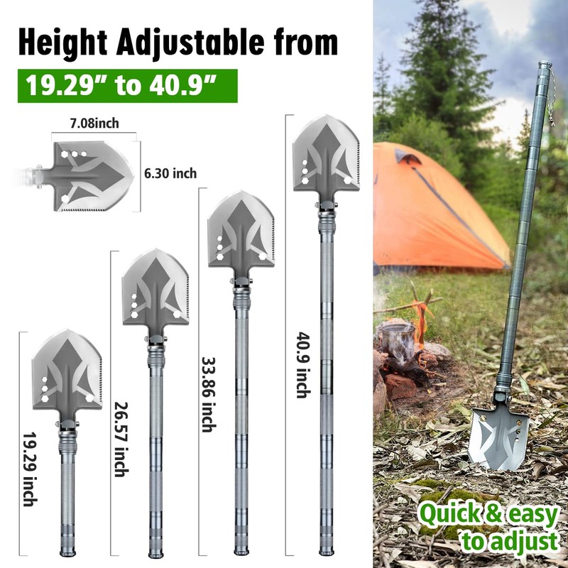 ZENHOSIT Multifunctional Folding Tactical Shovel Hatchet Combo - With Axe,