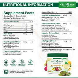 Ola Organic Greens Superfood Powder – Packed with 11 Cruciferous Vegetables & Phytonutrients – Energy, Immune Support, & Liver Health – Premium Vegetable Supplement for Adults (300g Powder)