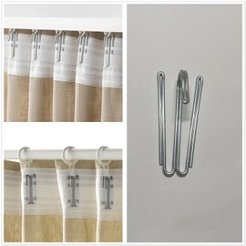 60 pcs Stainless Steel Curtain Hooks Drapery W Shape Hook Stainless Curtain Pleat Tape Hooks