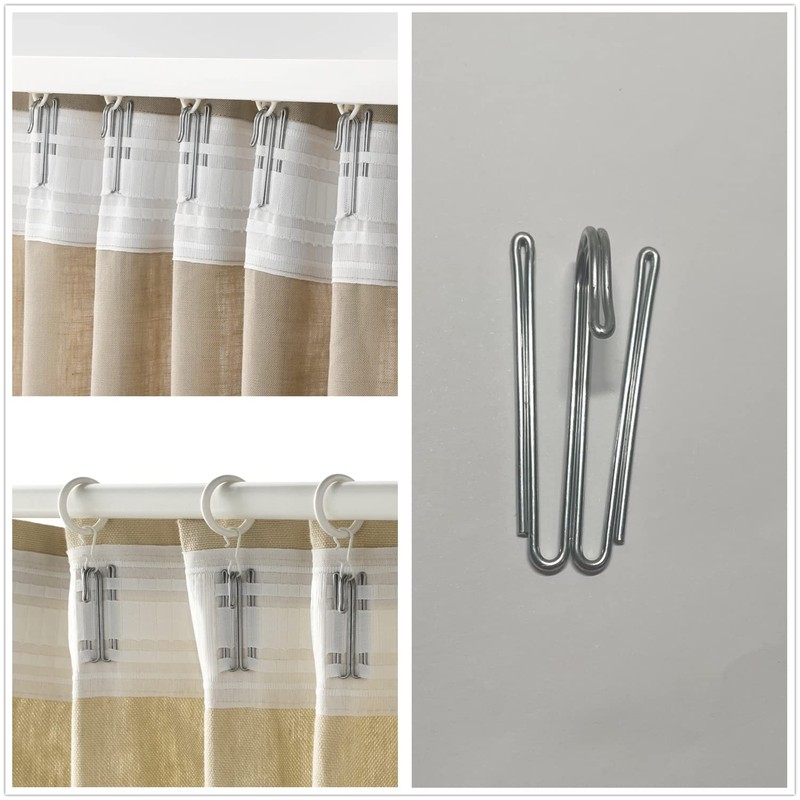 60 pcs Stainless Steel Curtain Hooks Drapery W Shape Hook