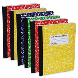 Wide Ruled Notebook, Composition Notebooks Wide Ruled Composition Book, Wide Rule Notebook Paper -9-3/4 x 7-1/2” - 100 Sheets (200 Pages) - Sewn Binding, Durable Marble Cover, Assorted Colors - (6