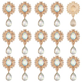 CRAFTYMELODY Pack of 15 Crystal Rhinestone Embellishments Teardrop Shape Alloy Gold Rhinestone Cabochon for Bezel Pendant Tray DIY Jewellery Making Clothing