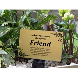 OriginDesigned Friend Memorial Remembrance Plaque Stake - Silver/Gold/Copper, Waterproof, Outdoor, Grave Marker, Tribute, Plant Marker (Gold)