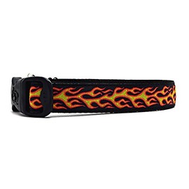 3 Dirty Dawgz Adjustable 1" Tough Manly Motorcycle Flames Boy Dog Collars for Medium Large and X-Large Dogs (Medium 1" (14"- 22" Neck), Orange Flames)