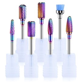 MelodySusie Tungsten Carbide Nail Drill Bits Set 7Pcs, 3/32 Drill Bit for Acrylic Gel Nails Polishing Remove Manicure Pedicure, Rechargeable Bits for Electric Nail Drill, Colorful