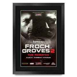 HWC Trading FR A3 Froch vs Groves 2 Gifts Printed Signed Autograph Poster for Boxing Memorabilia Fans - A3 Framed