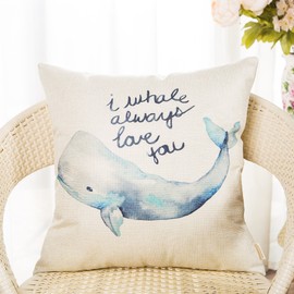 Fahrendom Watercolor I Whale Always Love You Cute Lover Decoration Nursery Sign Décor Cotton Linen Home Decorative Throw Pillow Case Cushion Cover with Words for Sofa Couch 18 x 18 Inch