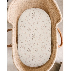 Bassinet Sheet for Baby Boy and Girl 2 Pack, Fitted Sheets for Rectangle, Oval, Hourglass Bassinet Mattress, Muslin Moses Basket Sheets with Neutral Style(Gentle Branches & Beige)