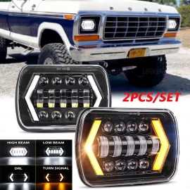Unbranded Pair 5x7 7x6 LED Headlights Hi Lo Beam for Ford F150 1976-1986 F250 F350 Ranger