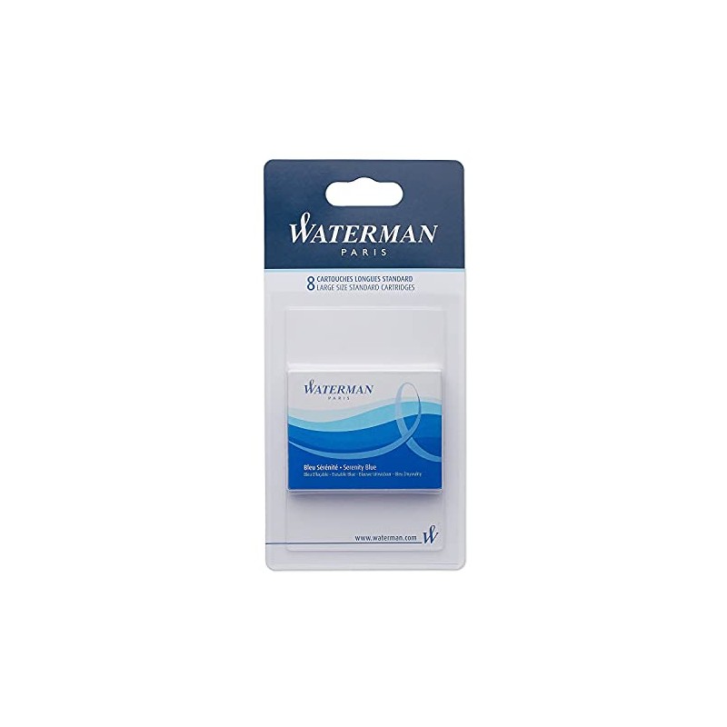 Waterman Paris Fountain Cartridge Pen Refills, Serenity Blue Ink, 8/Pack