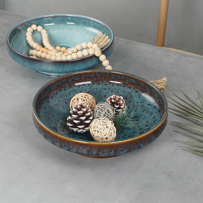 STE-CER Ceramic Fruit Bowl for Kitchen Counter,Decorative Pedestal Bowl for