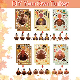 Kijamilee Thanksgiving Stickers for Kids Make a Turkey, Thanksgiving Craft for Kids, 36 Sheets Turkey Face Sticker for Kid Make Your Own Turkey, Thanksgiving Fall Party Favor for Kid School Activities