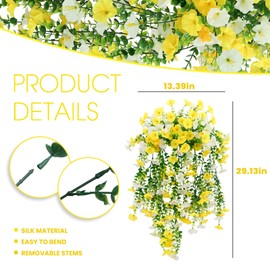 summer flower Artificial Flowers for Outdoors, 2pc Fake Hanging Plants Long Vine Morning Glory, UV Resistant Silk Artificial Flowers for Planter Porch Patio Balcony Home Decor (Yellow and White)