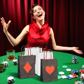 Lesnala 16Pcs Casino theme party favor gift bags with Handles 4 Styles Poker candy treat goodie paper bags Las vegas souvenir bags for Birthday Decor Game Events Party Supplies 5.9 x 3.15 x 8.27 Inch