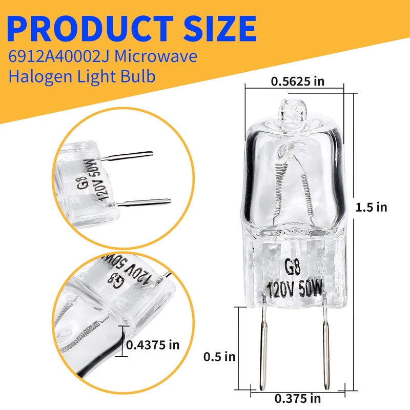 6912A40002J Microwave Lamp Halogen Light Bulb 120V 50W G8 Compatible