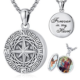 Compass Chain 925 Sterling Silver Compass Pendant Necklace Men Women Chain Amulet Jewellery Gifts Friends Anniversary Graduation, Sterling Silver, No Gemstone