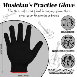 Jiuguva 4 Pack Guitar Gloves Guitar Fingertip Protector for Men Women Practice Gloves for Playing Musical Instruments, Black, medium