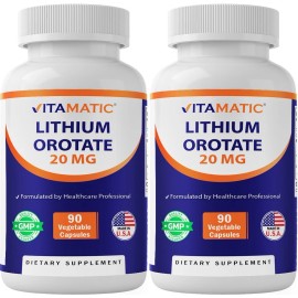 Vitamatic Lithium Orotate 20mg, 90 Capsules - Veggie Caps, 2 Pack