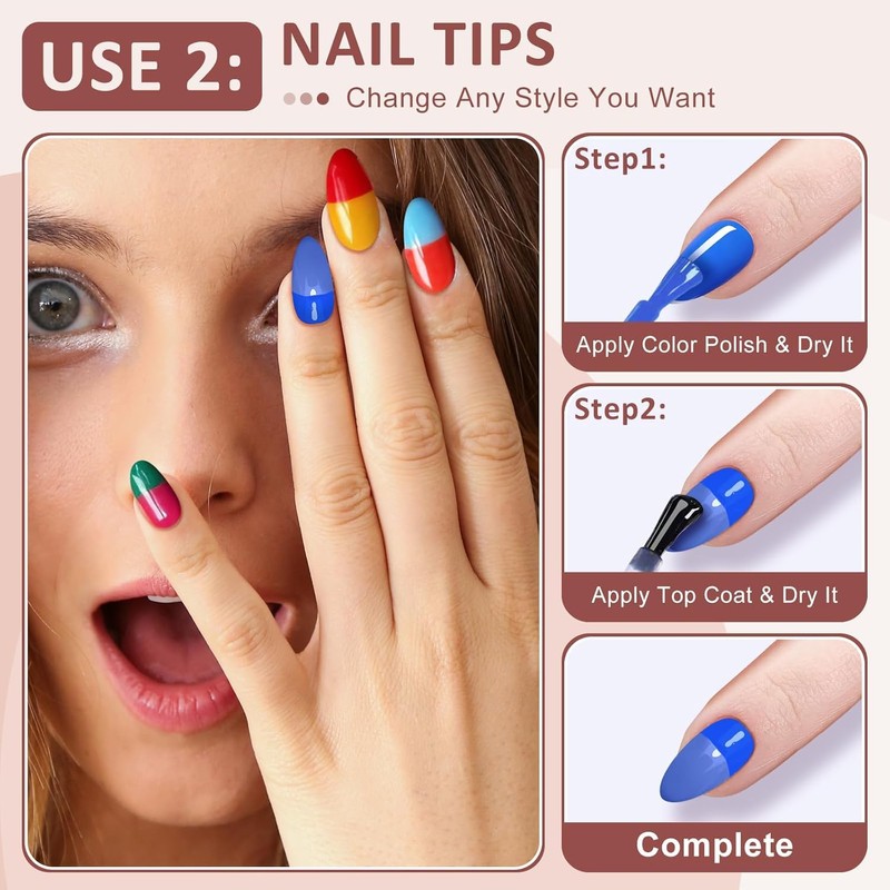 24 Piezas Uñas Postizas Francesa Corto, Rosa y Blanco Puntas