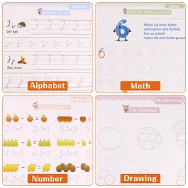 Winthai Pack of 4 German Magic Exercise Book with 12 Pens, Groove Calligraphy Reusable Handwriting Drawing for Children Calligraphy Numbers Drawing Letters