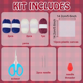 WEBEEDY 12 Sets Christmas Plastic Canvas Coasters Kits Plastic Mesh Canvas Coasters Embroidery Kit for Beginner with Square Mesh Canvas Sheets,Yarn and Instruction for DIY Needlepoint Crafting Decor