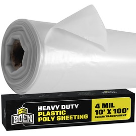 Boen Roll of Plastic Sheeting Heavy Duty - 4 mil - (10' x 100') - 4 Mil Plastic Sheeting - Thick Poly Sheeting Window Covering, Garden Cover, Greenhouse, Drop Cloth, Construction, Dust, Vapor Barrier