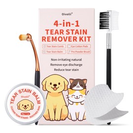 Oivolii Tear Stain Remover Kit for Dogs & Cats with Tear Stain Comb, Tear Stain Balm, Eye Cotton Pads, Pro Powder Brush Gently Remove Tear Stain, Eye Debris, Discharge, Mucus Secretions