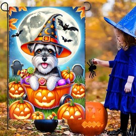 Spooky Skeleton Dog with Pumpkins Garden Flag 12x18 Inch Fall Outdoor Decoration
