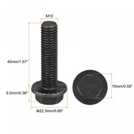 uxcell M10-1.5x40mm Hex Serrated Flange Bolts 10.9 Grade Carbon Steel Screws 5pcs