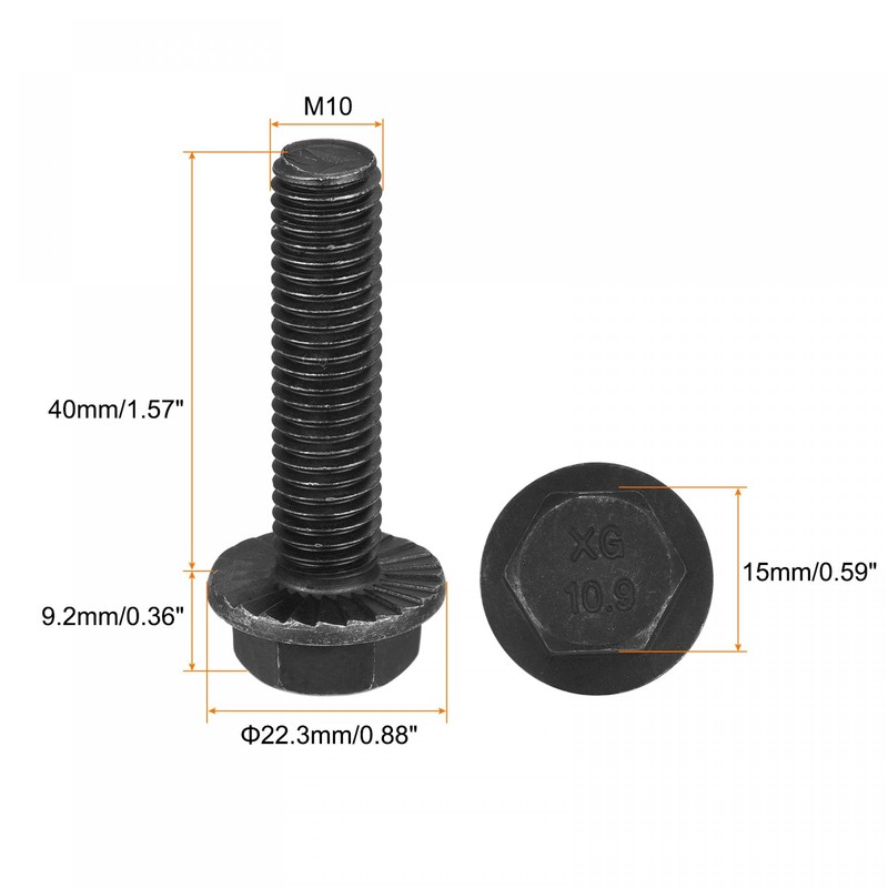 uxcell M10-1.5x40mm Hex Serrated Flange Bolts 10.9 Grade Carbon Steel