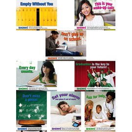 Student Attendance: Show Up, Don't Give Up, Every Day Counts Set of 8 Laminated Educational Posters