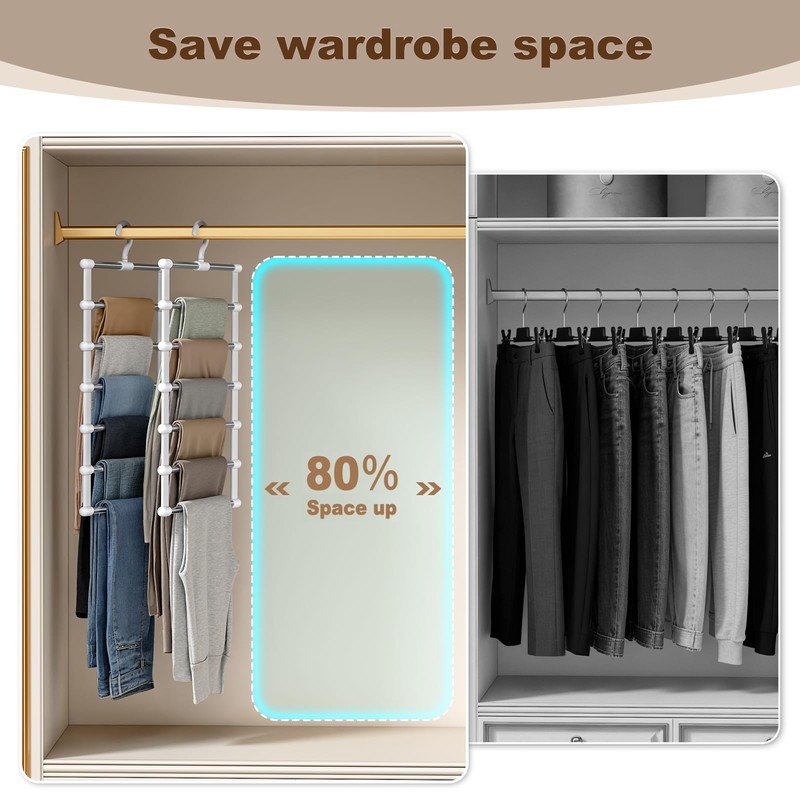 CTIME 2 Pack Stainless Steel Pants Hangers, Space Saving Closet
