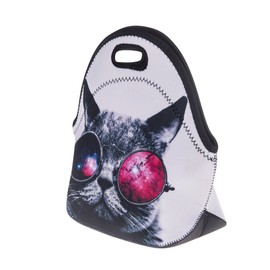 Lunch Bag Box Neoprene School Work Handbag Breakfast Galaxy Sunglasses Cat [048]
