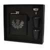 Art Pewter Scottish Thistle Clan Crest Black Hip Flask Box