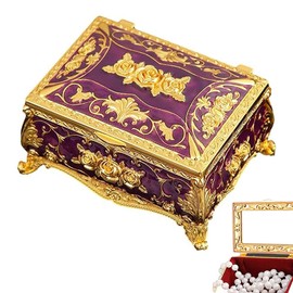 Vintage Jewelry Box, legant Jewelry Box Trinket Holder for Rings and Earrings, Zinc Alloy Jewelry Trinket Case Desktop Delicate Decorative Storage Keepsake Case for Rings Earrings Pendants Charms