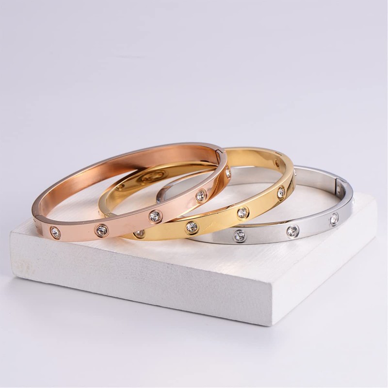 ITONGLIX Friendship Bracelet Stainless Steel Crystal Bracelet for Silver Gold